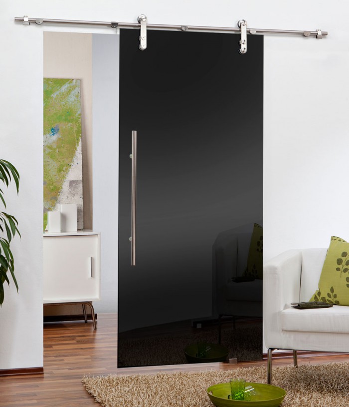 Schiebetur Schwarz Glas